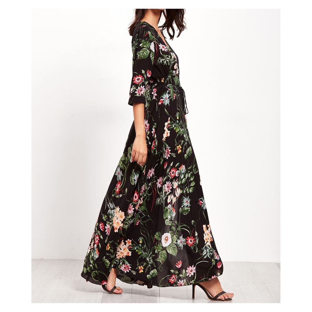 Black Floral Button Down Maxi Dress - Picture 2 of 6